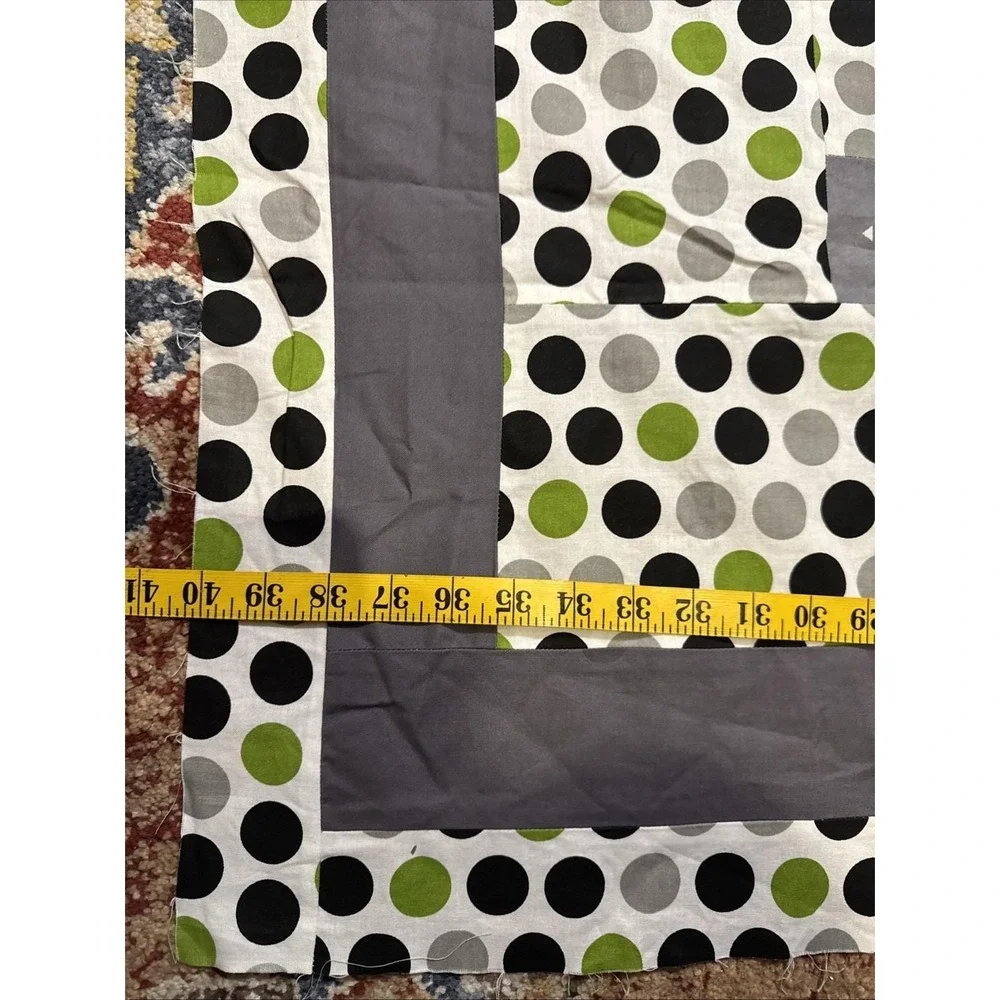 Baby Quilt Topper Unfinished Grey & Green Cotton‎ Patchwork Polka Dot Nursery